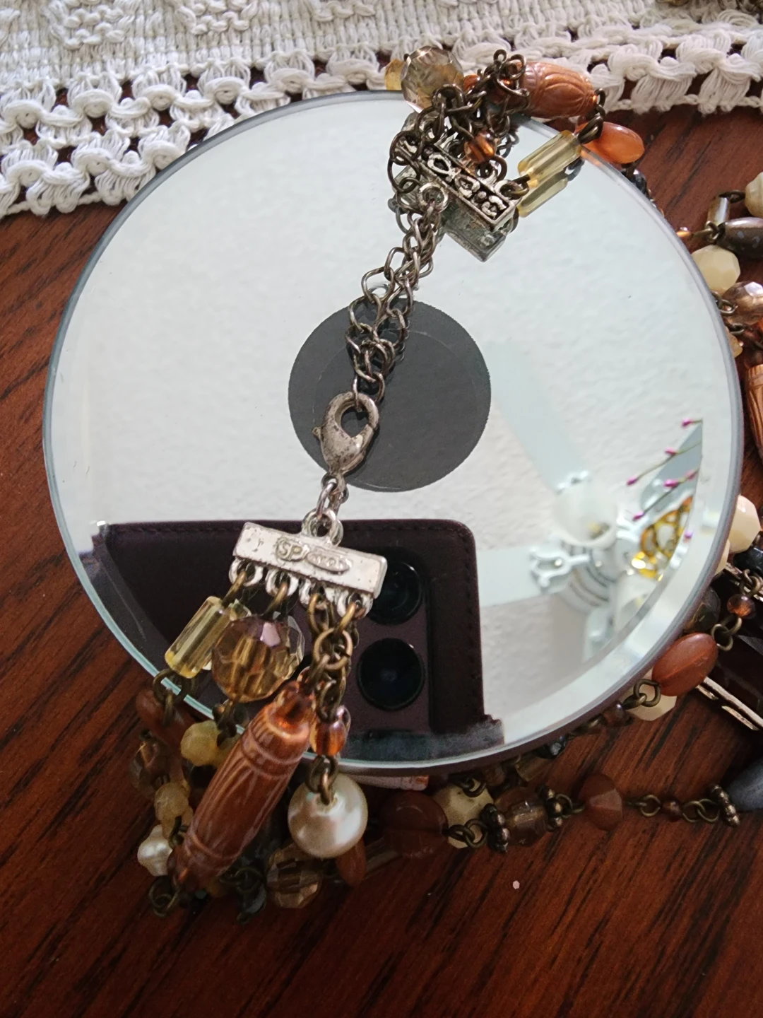Layered Beaded Necklace with Large Brown Pendant - photo 3