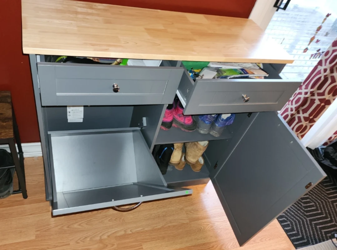 Grey Kitchen Island with Wood Top - photo 2