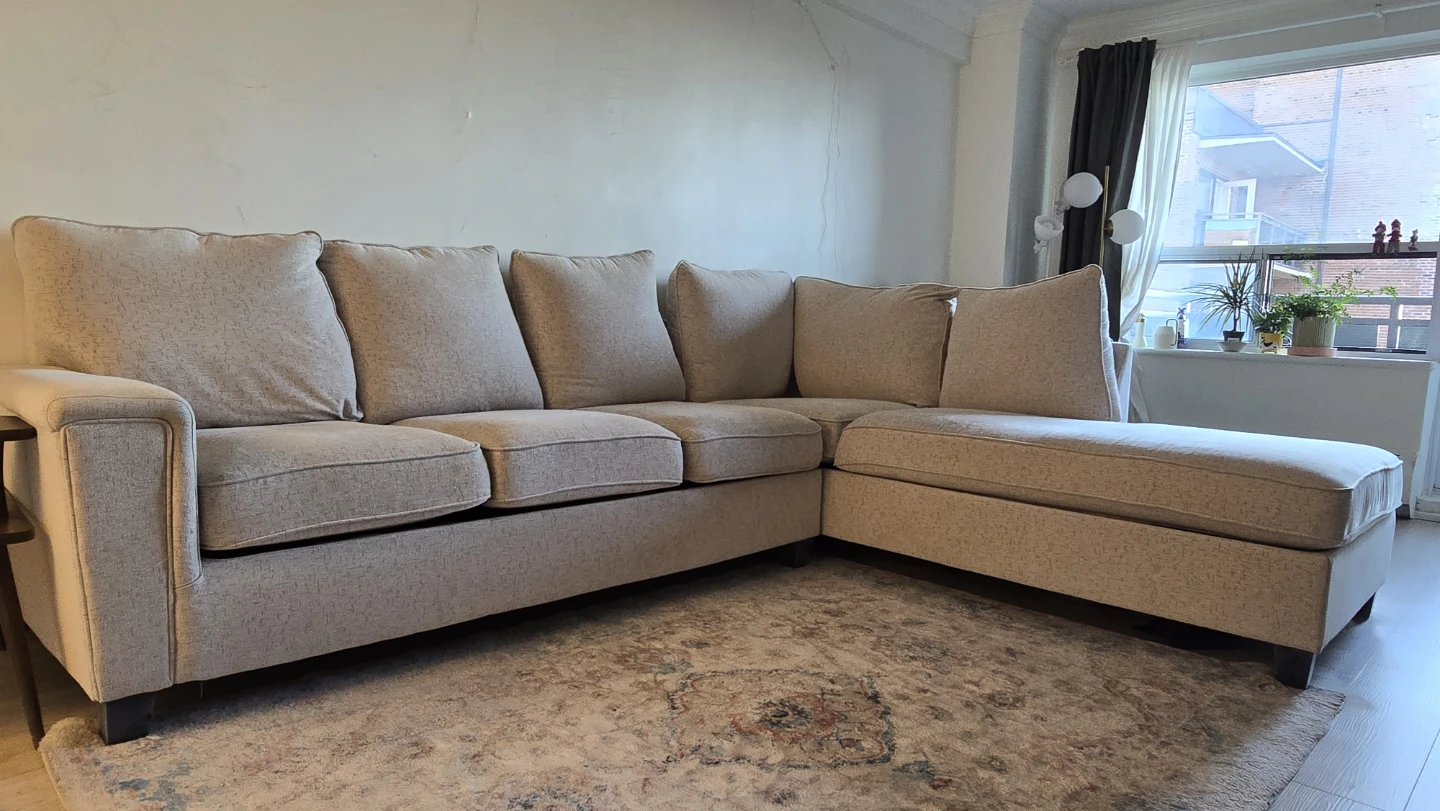 Beige Sectional Sofa with Chaise
