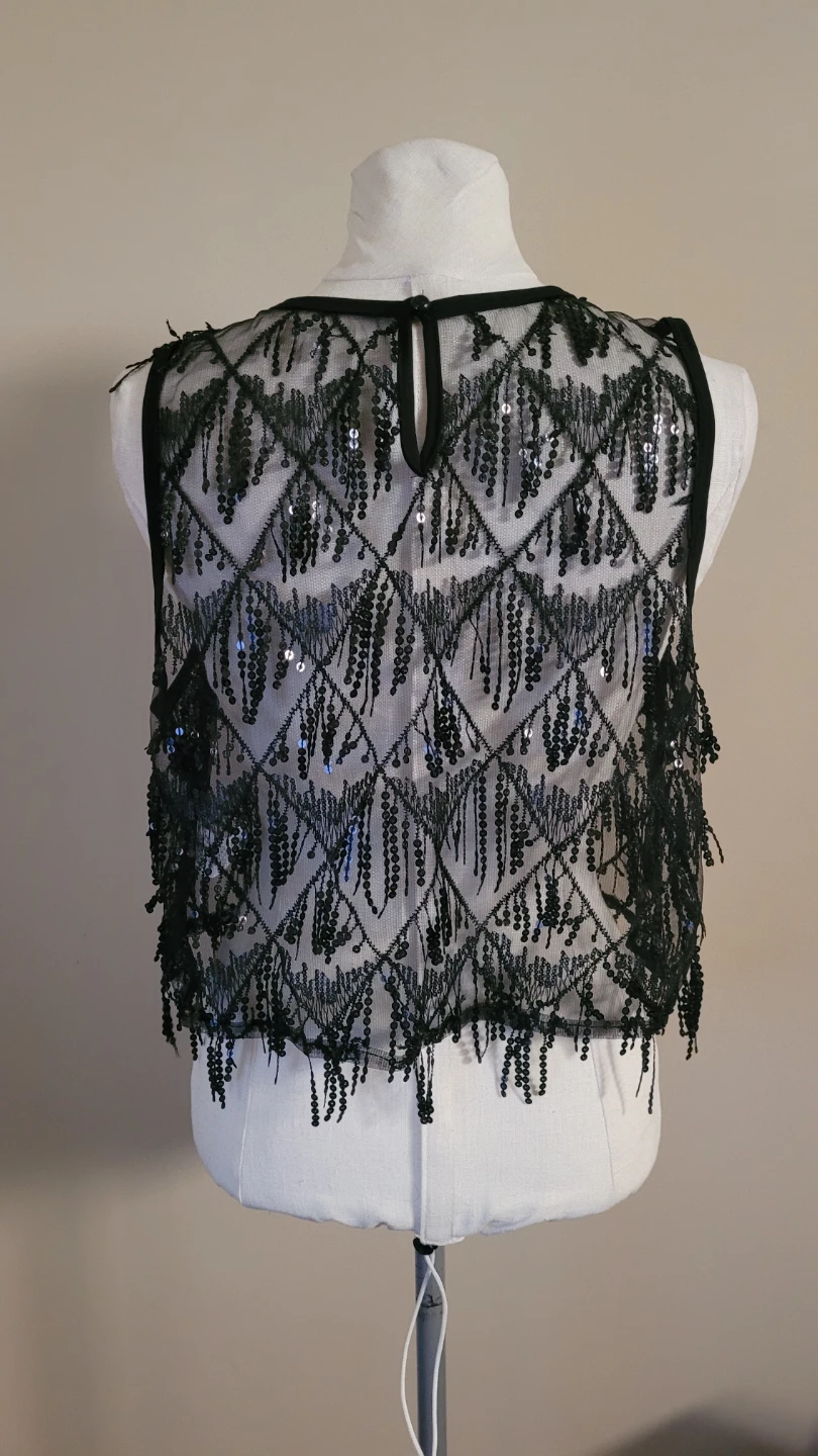 SHEIN Black Sequin Fringe Crop Top - photo 3