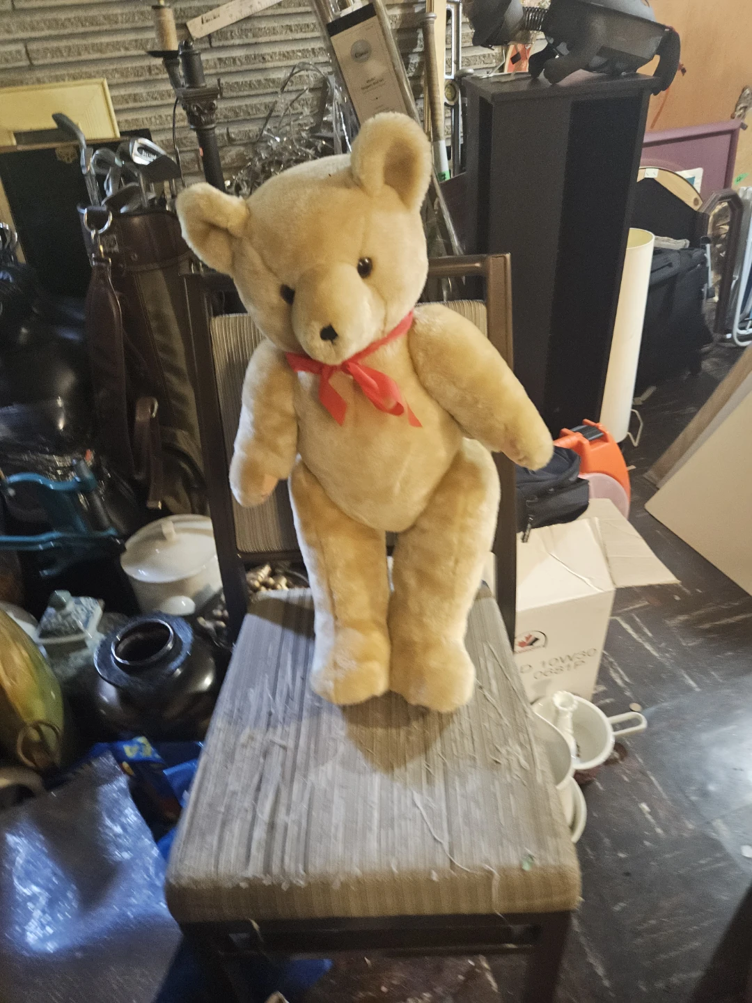 Classic Tan Teddy Bear with Red Bow - photo 2