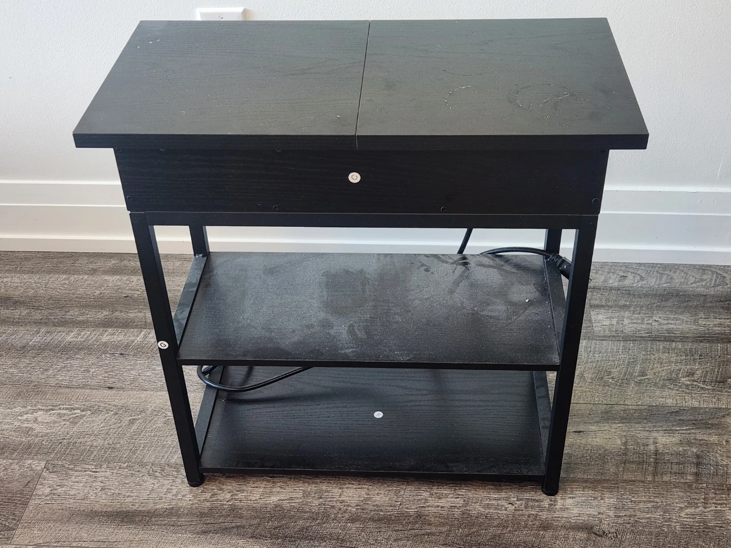 Black Side Table with Built-in Power Outlet