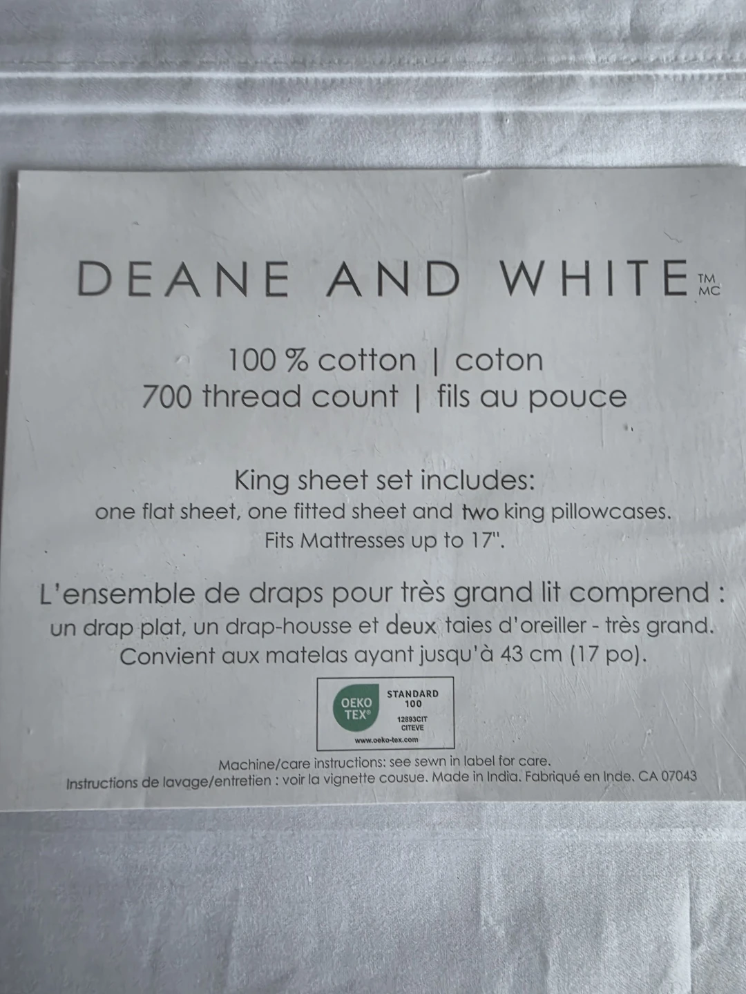 New DEANE & WHITE King Sheet Set 700 Thread Count