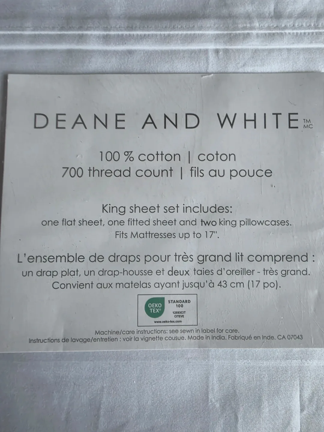 New DEANE & WHITE King Sheet Set 700 Thread Count