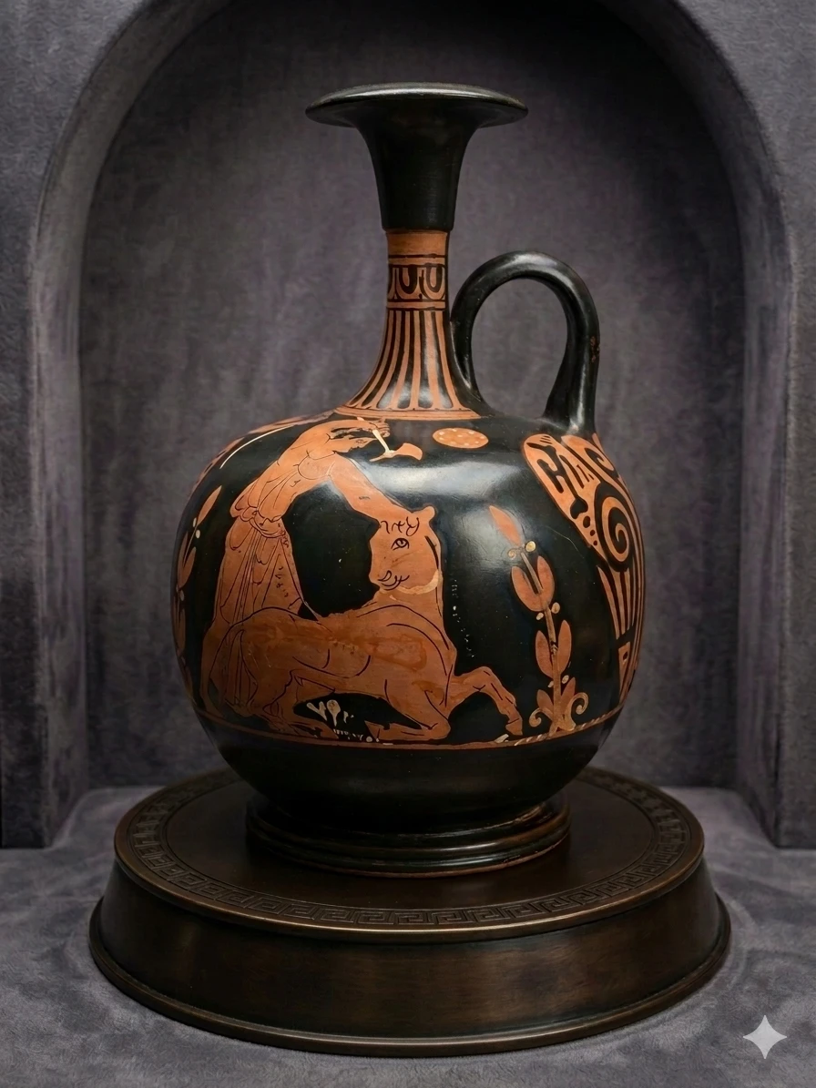 Stunning Hand-Painted Greek Red-Figure Lekythos Vase Replica