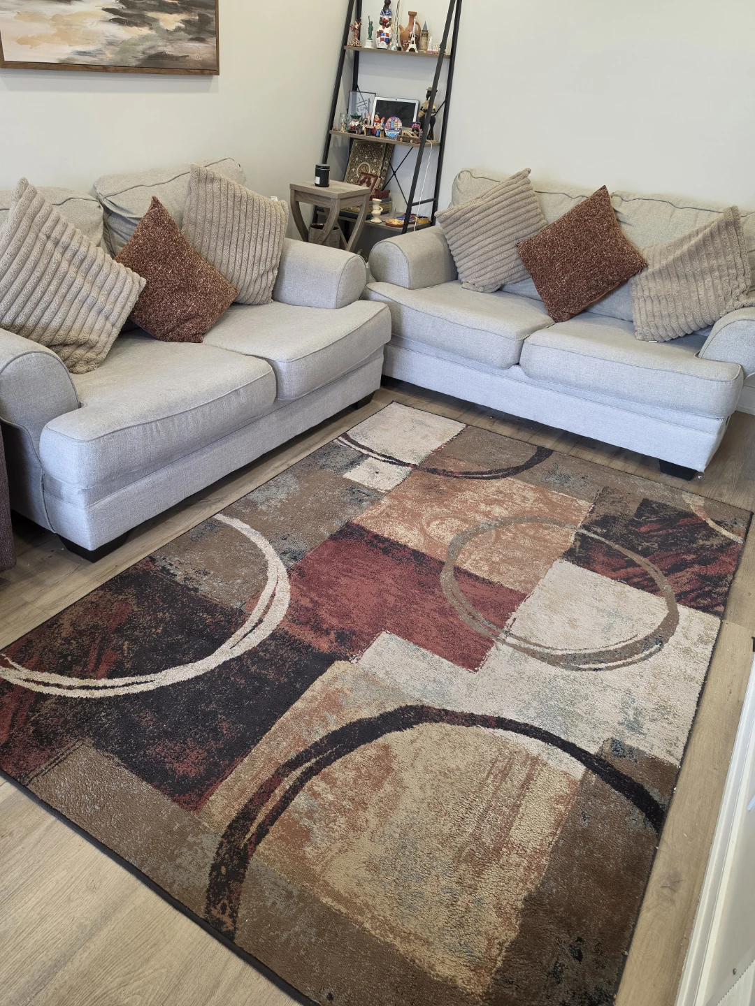Light Grey Living room set:  2 Loveseat Sofas, rug, painting