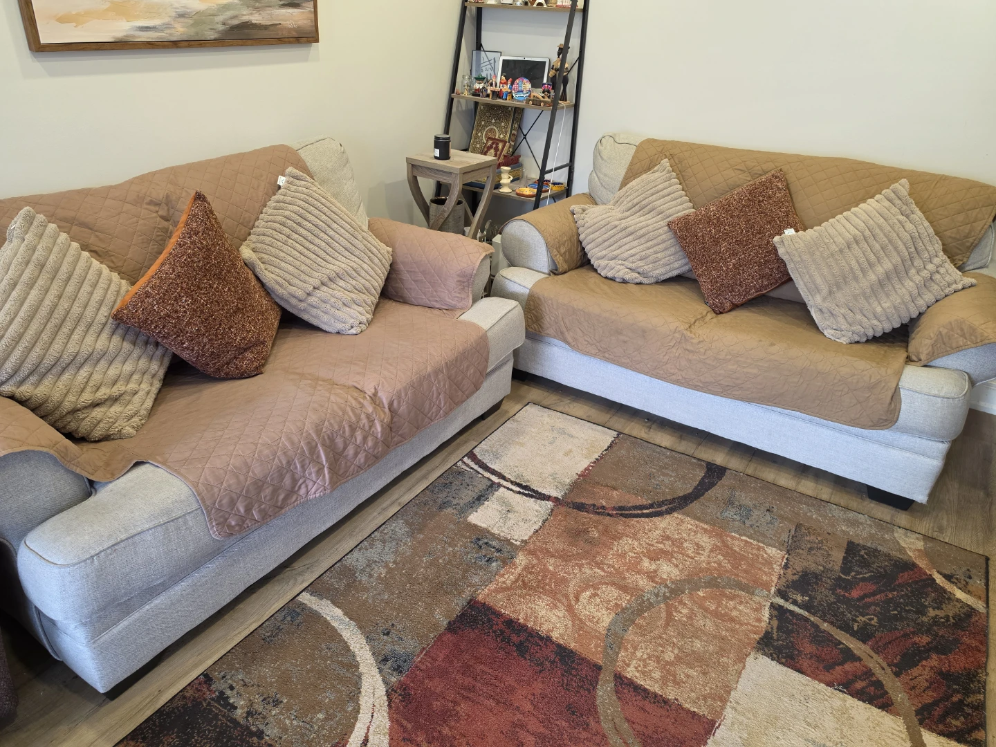Light Grey Living room set:  2 Loveseat Sofas, rug, painting - photo 2