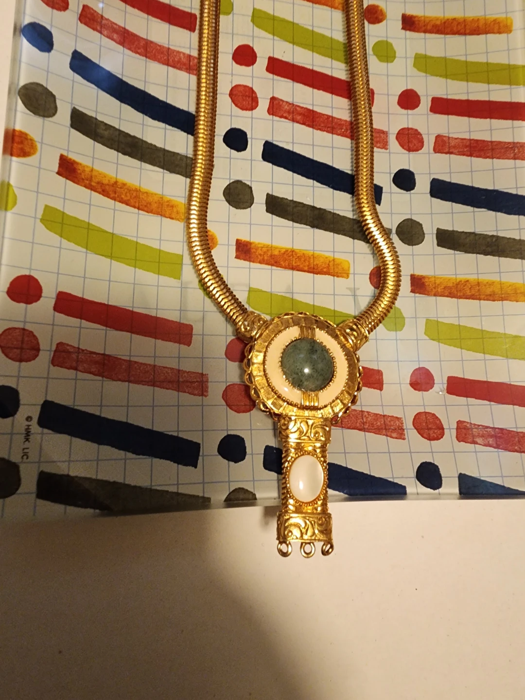 Gold Tone Necklace and Earring Set with Green Stone Accents - photo 4