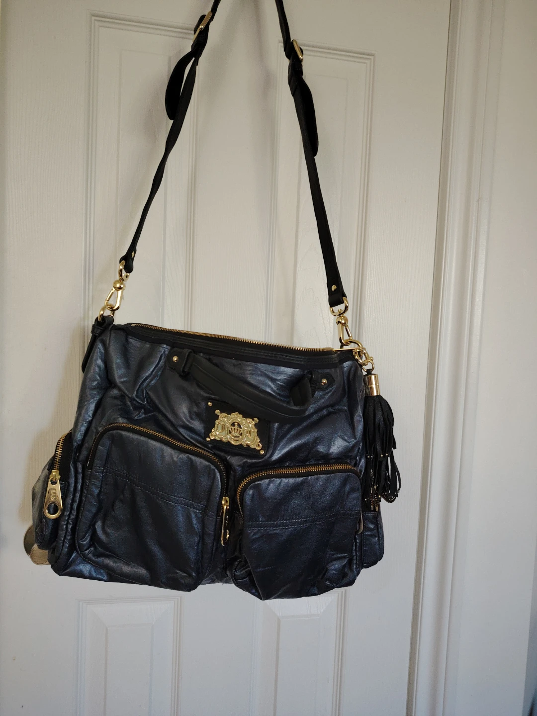 Juicy Couture Black Leather Handbag with Tassel Charm