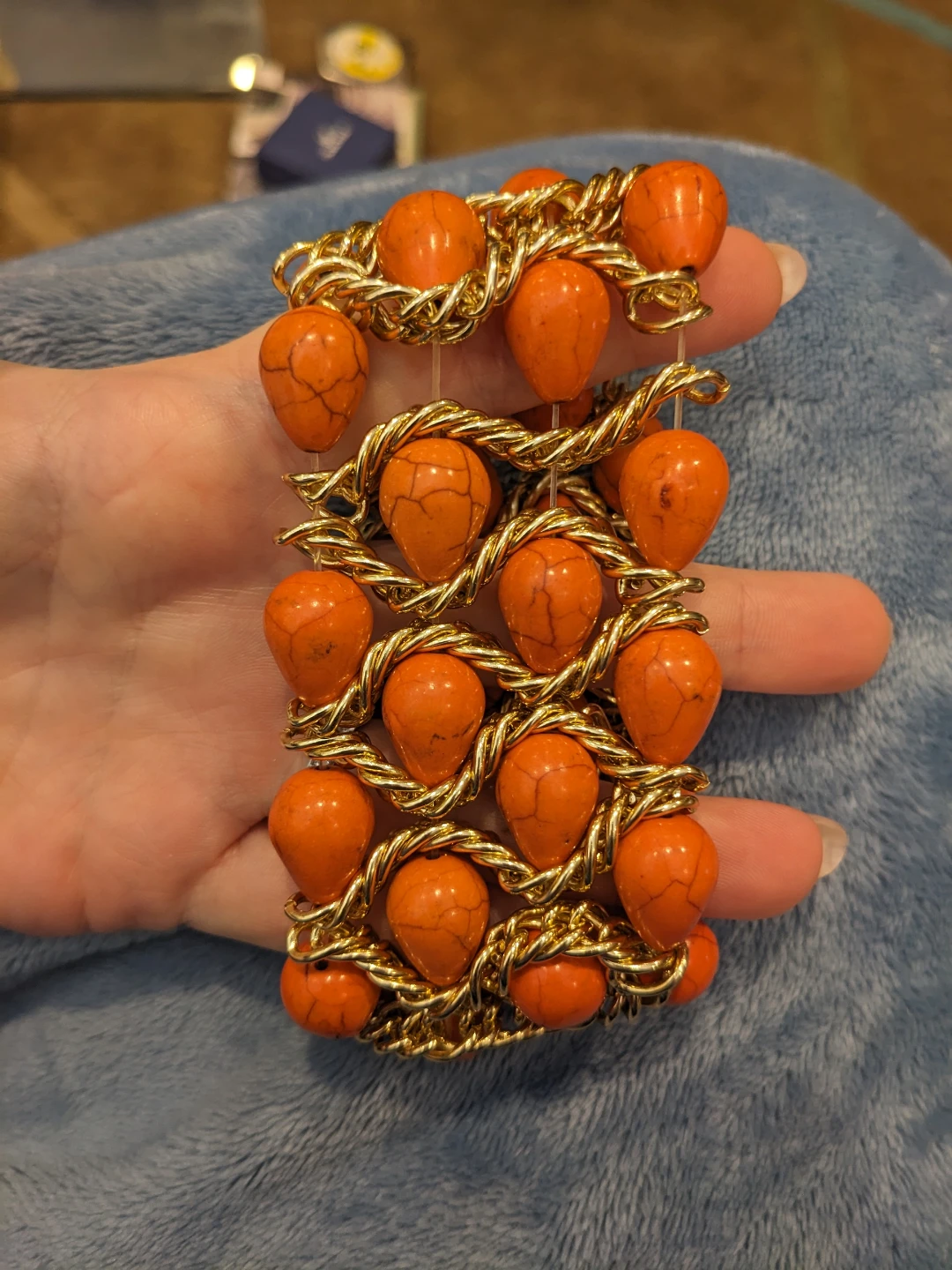 ⚽ Orange and Gold-tone Stretch Bracelet - photo 4