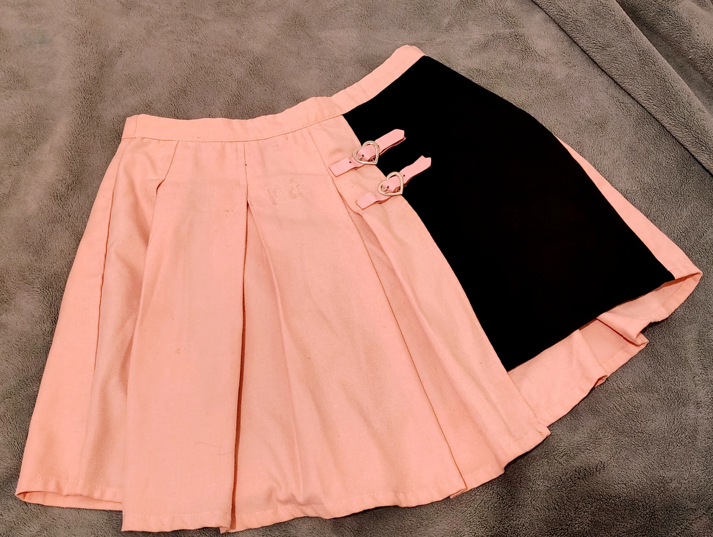 Pink & Black Asymmetrical Pleated Skirt