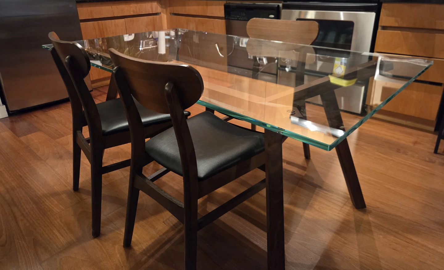 Glass Dining Table with Wooden Legs and 4 chairs - photo 2
