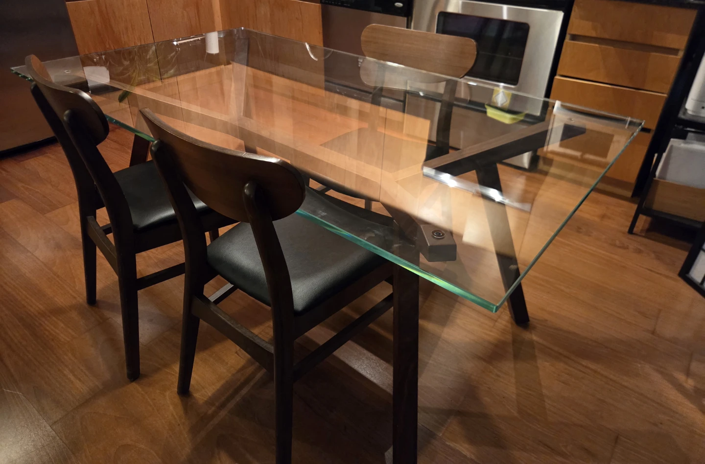 Glass Dining Table with Wooden Legs and 4 chairs - photo 3
