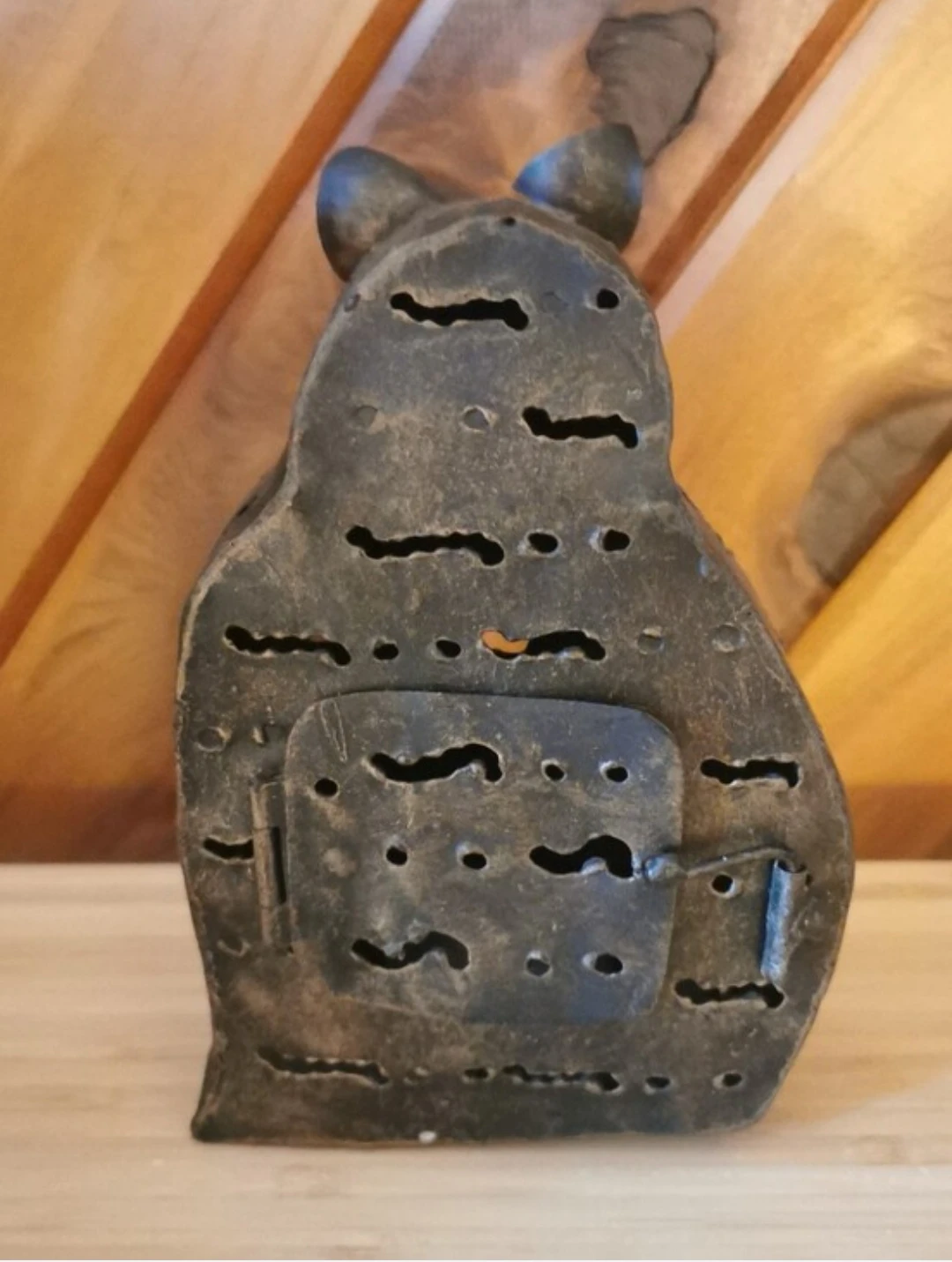 Vintage Rustic Folk Art Metal Cat Tealight Candle Holder Lantern - photo 4