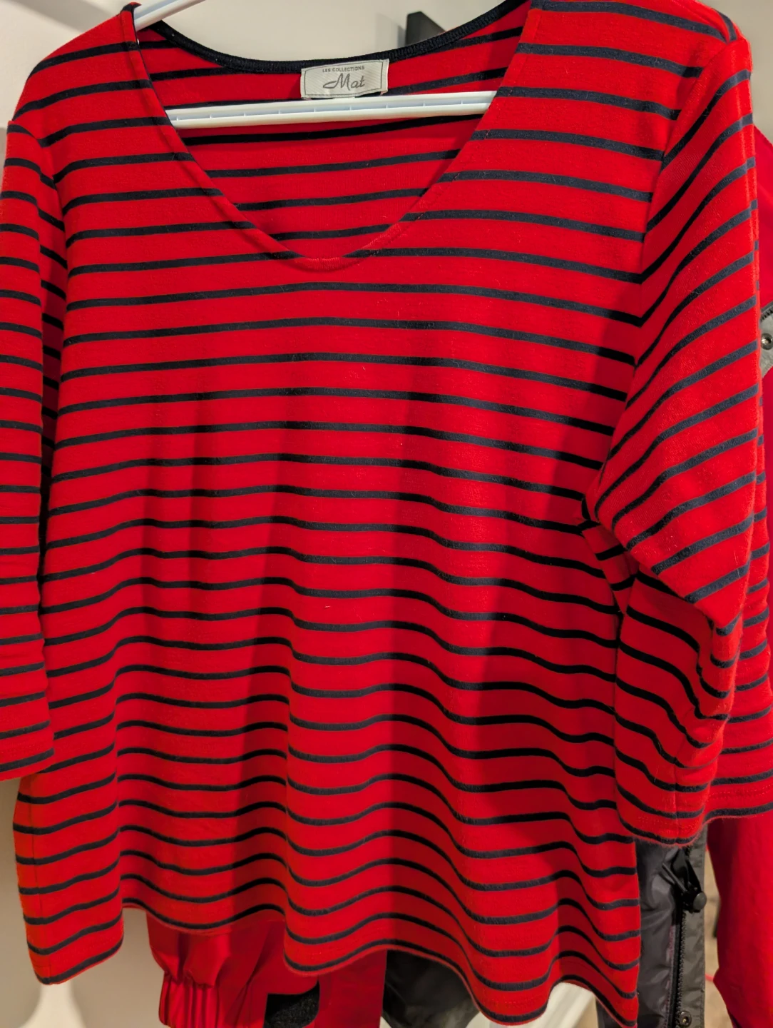 Mat Collection Red & Black Striped 3/4 Sleeve Top - photo 2