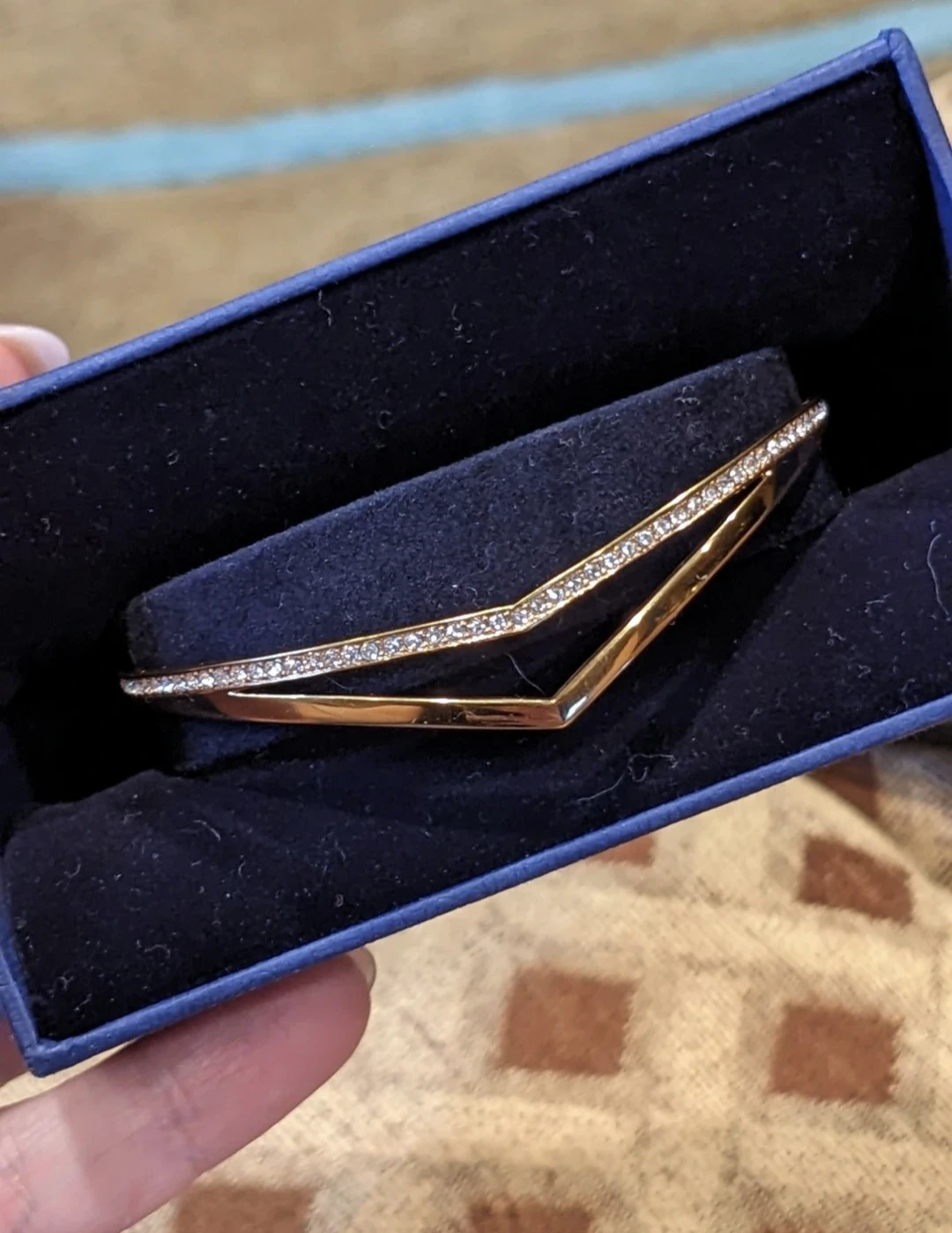 Swarovski Rose Gold Tone V-Shape Bracelet with Crystals