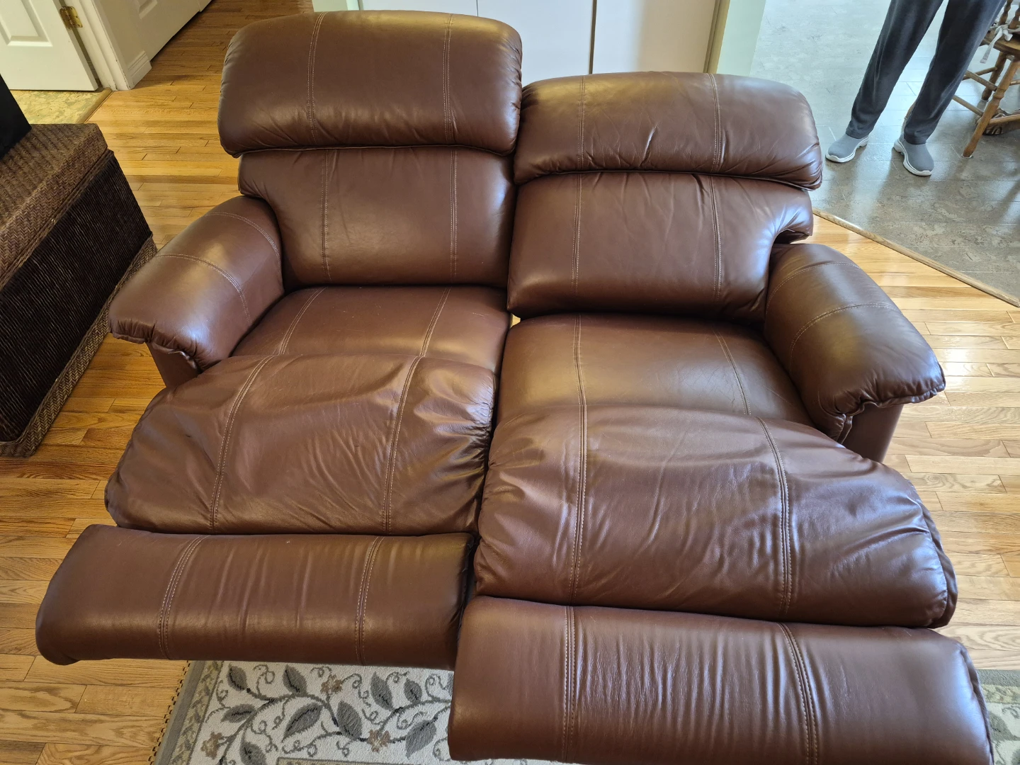 Brown Leather Loveseat Recliner - photo 4
