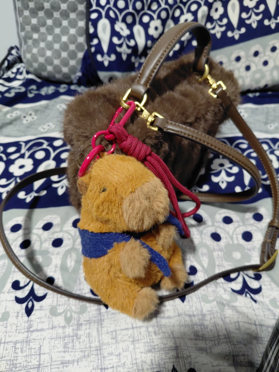 Zara Brown Faux Fur Mini Bag with Capybara Charm