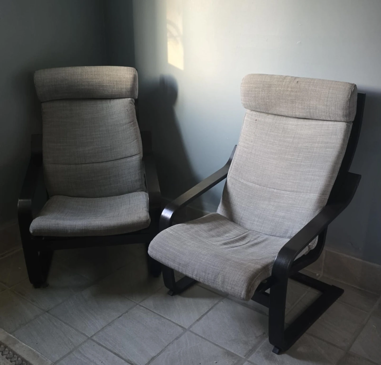 Pair of Grey Fabric Lounge Chairs