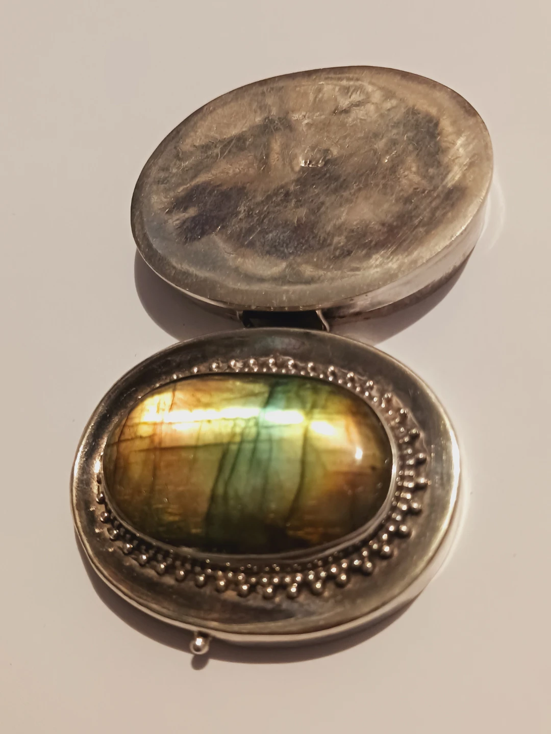 Sterling Silver 925 Genuine Labradorite Stone Pill Box - photo 4
