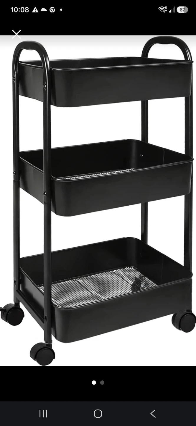 Black 3-Tier Rolling Storage Cart with Wheels