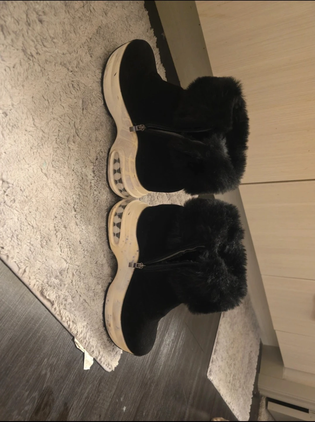 Black Faux Fur Trim Ankle Boots with Zipper Detail - photo 4