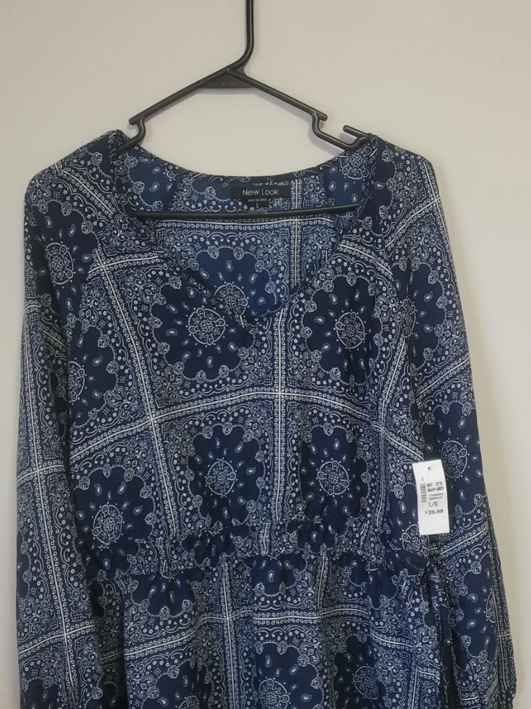 New Look Navy Bandana Print Long Sleeve Dress Size L/G