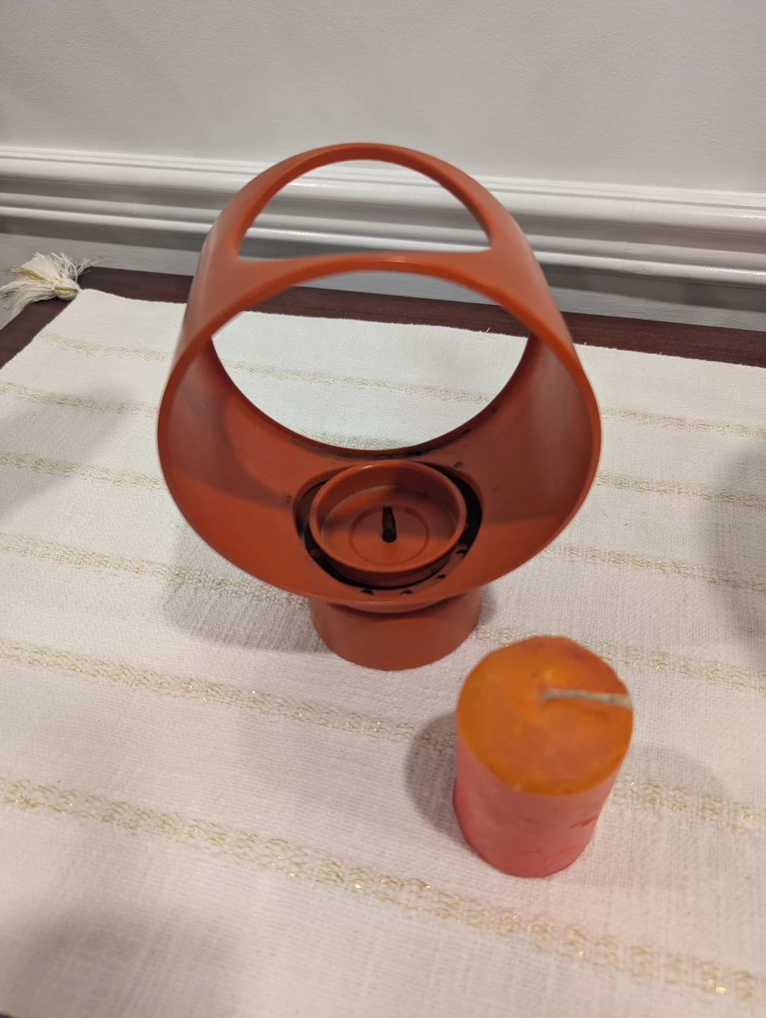 Mid century Orange Candle Lantern Holder - photo 5