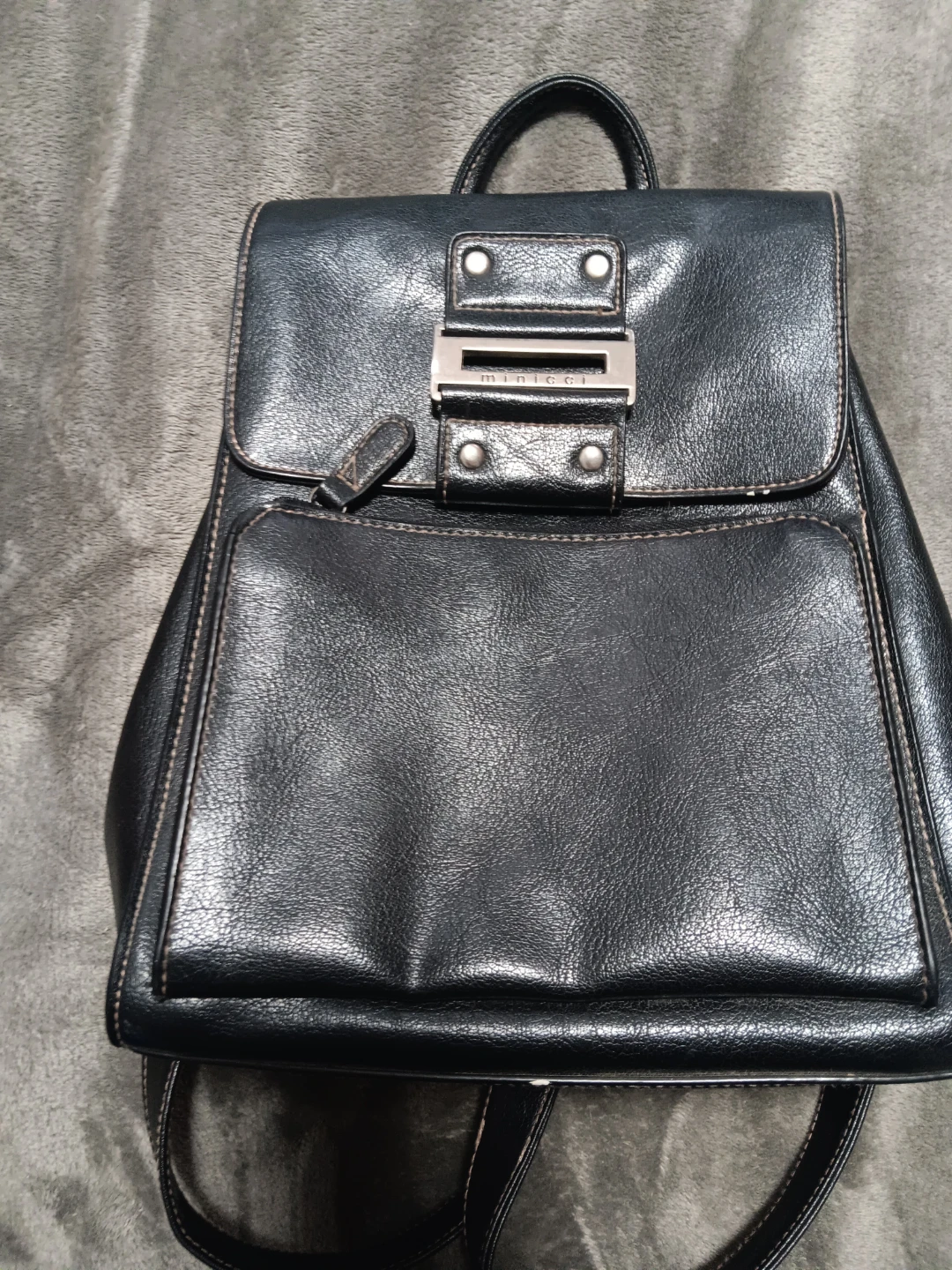 Black Leather Minicci Backpack