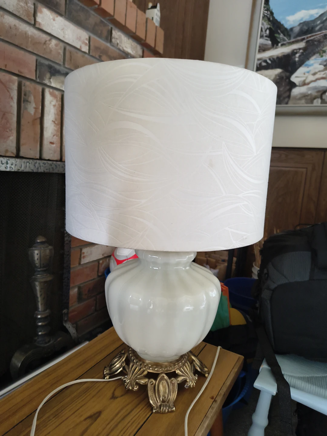 White Table Lamp with Ornate Base