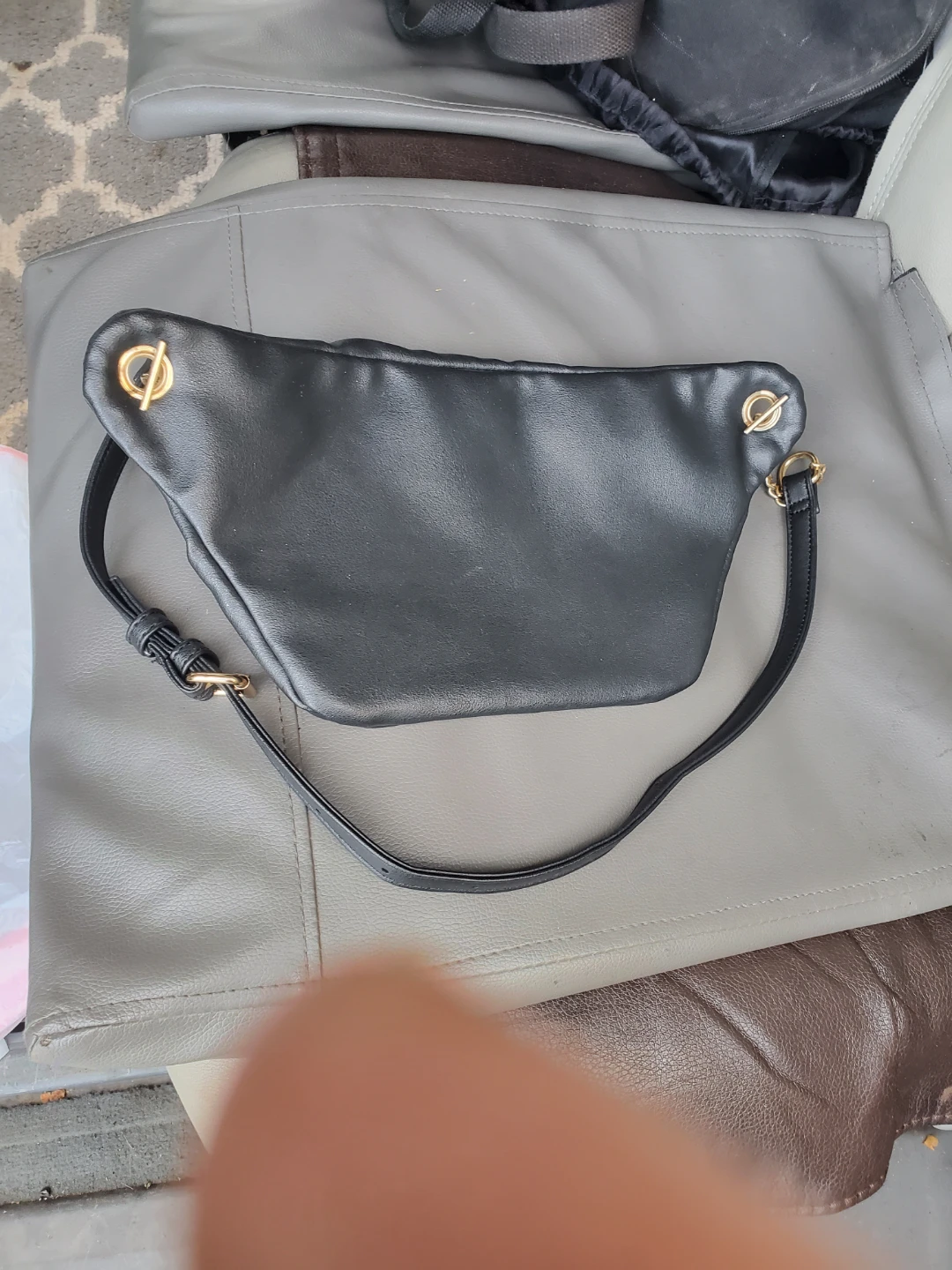 Black Faux Leather Fanny Pack with Gold Chain Strap - photo 5
