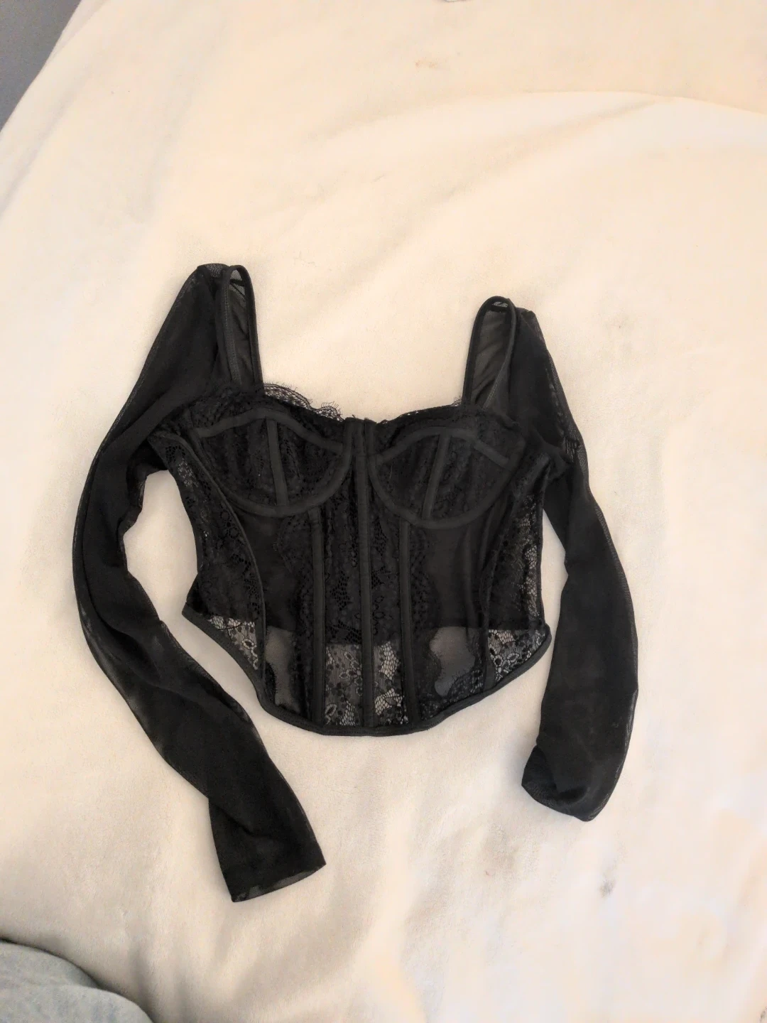 SHEIN Black Lace Corset Top with Long Sleeves