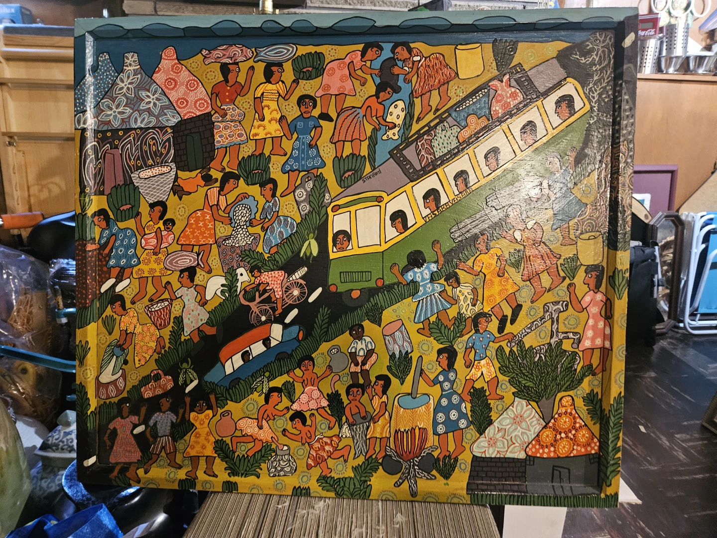 Folk Art Painting - Busy Village Scene - photo 2
