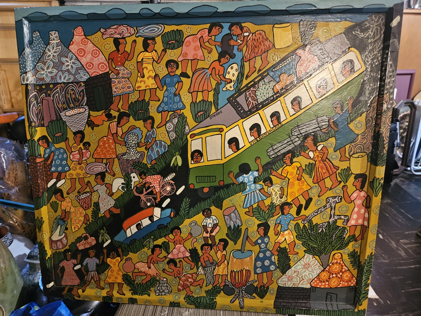 Folk Art Painting - Busy Village Scene - photo 3