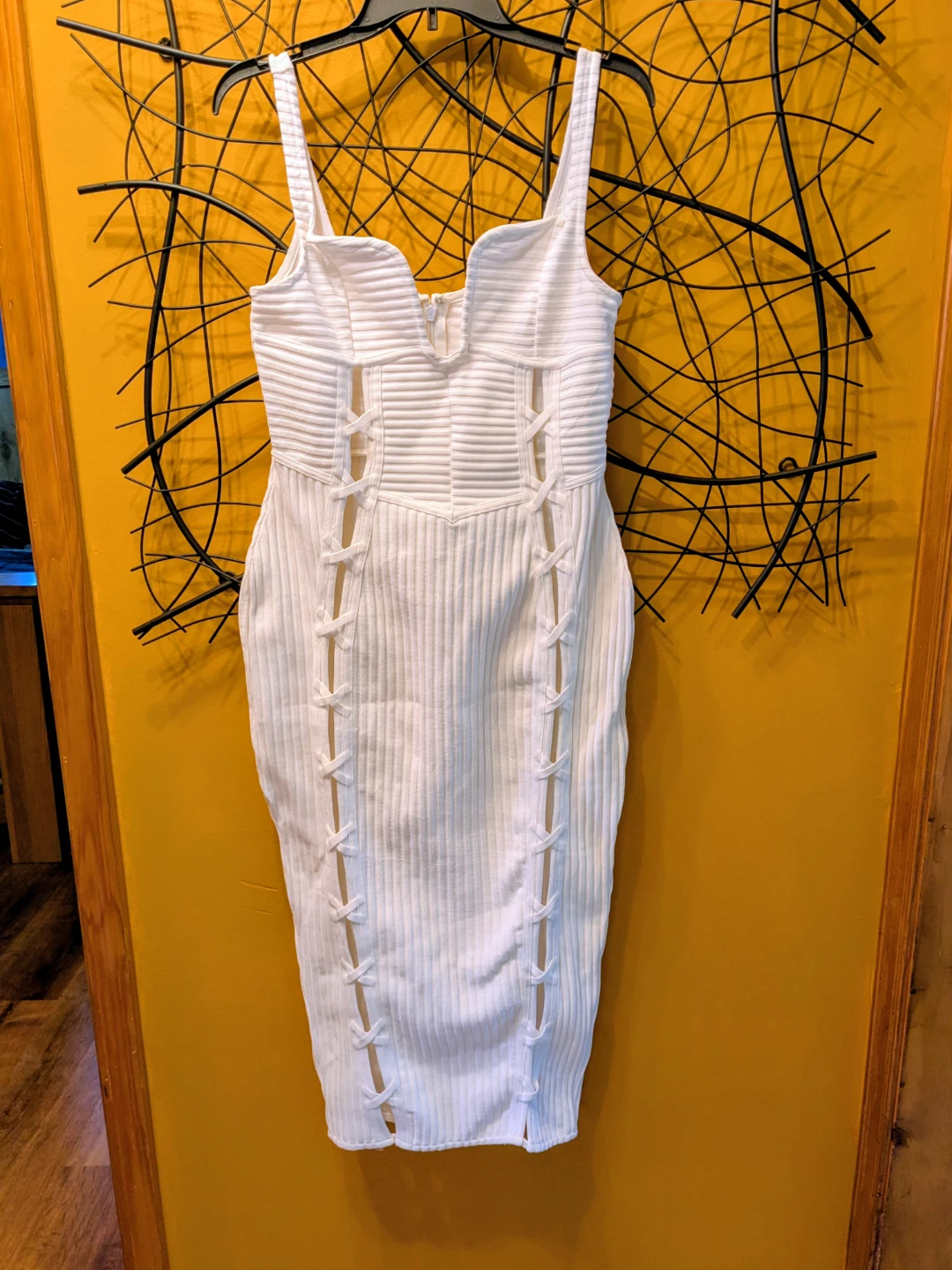 Fashion Nova White Ribbed Cutout Bodycon Midi Dress