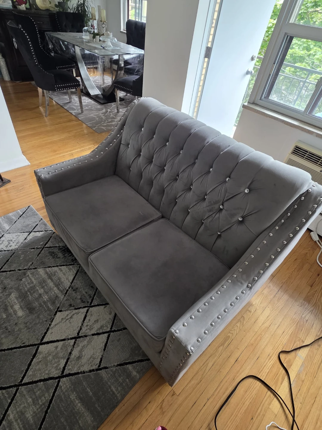 Grey Tufted Loveseat with Crystal Accents - photo 3
