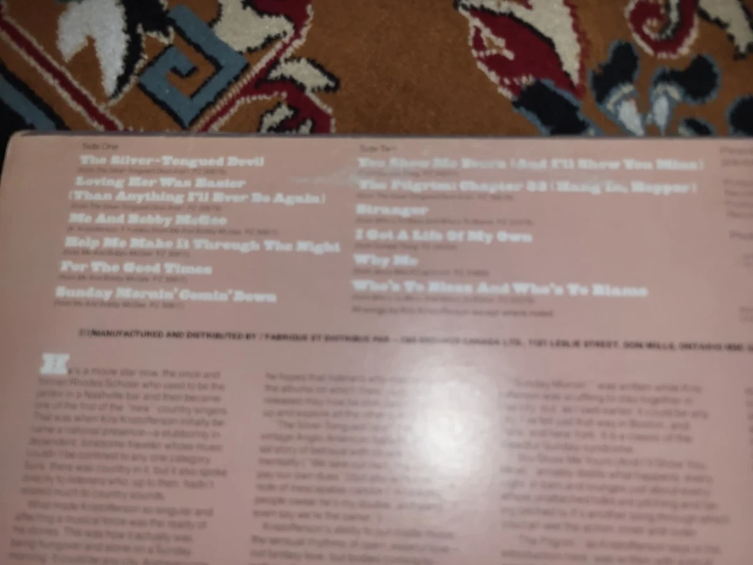 Songs of Kristofferson Vinyl Record ⚽️ - photo 3