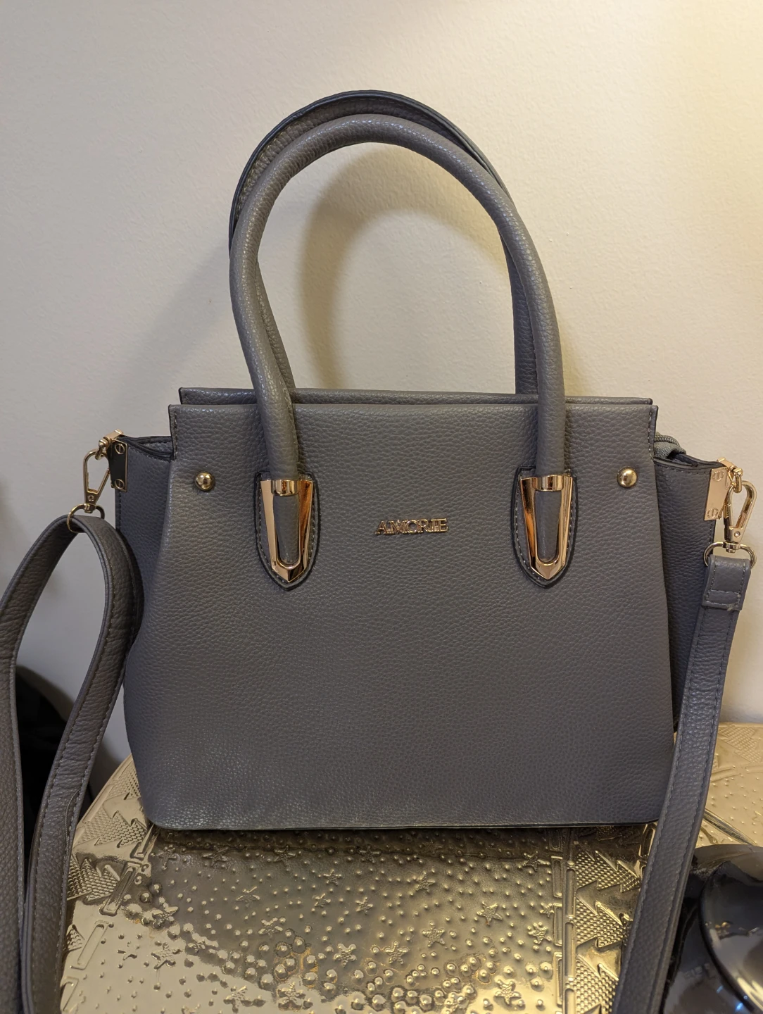 AMORIE Grey Faux Leather Satchel Handbag