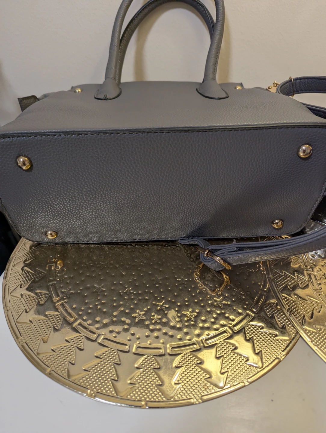 AMORIE Grey Faux Leather Satchel Handbag - photo 3