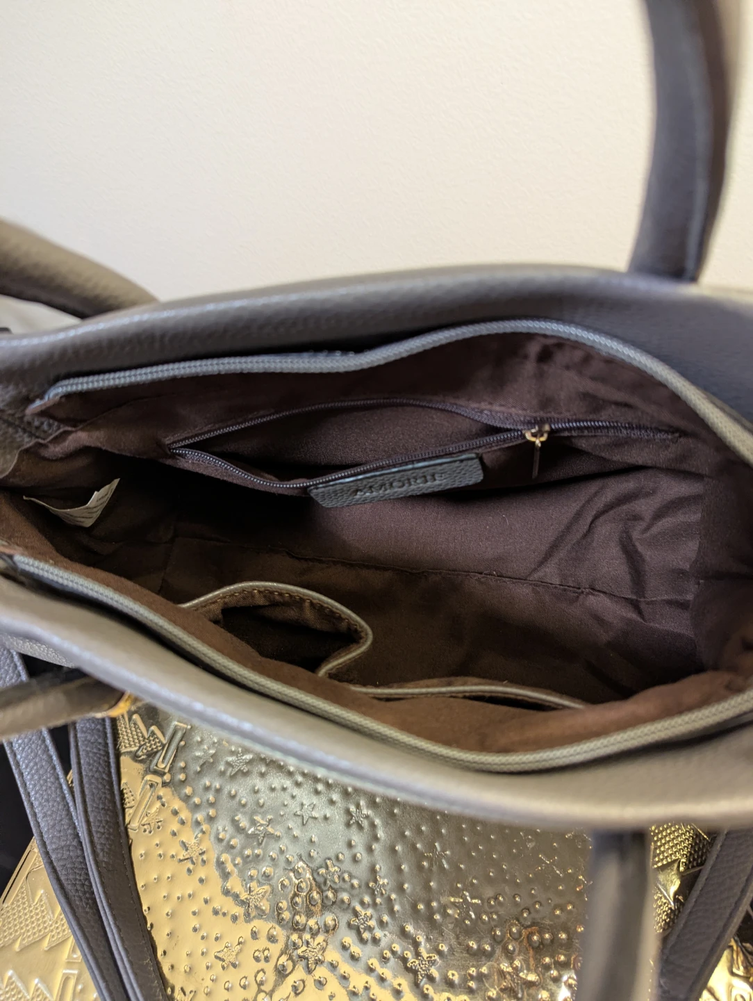 AMORIE Grey Faux Leather Satchel Handbag - photo 4