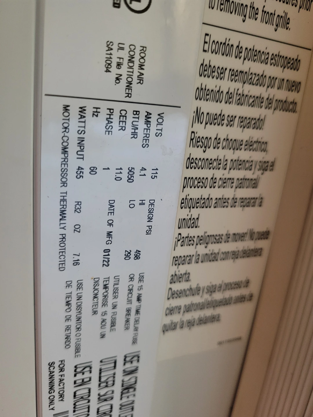 GE Room Air Conditioner - photo 2