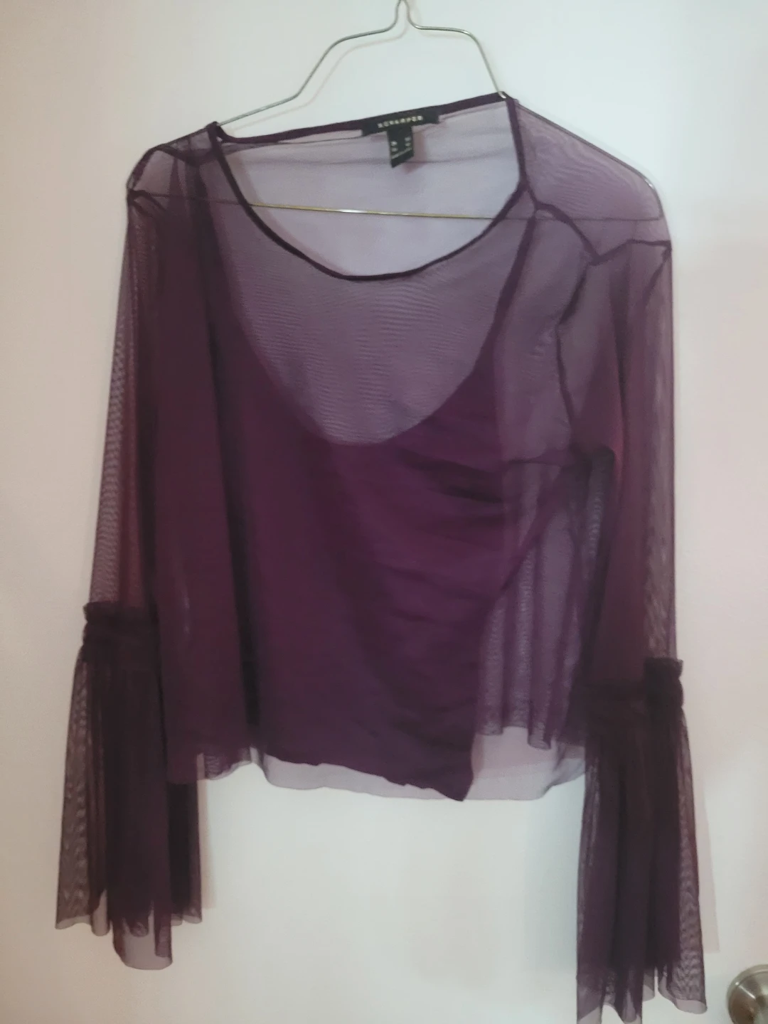 Sheer Mesh Bell Sleeve Top