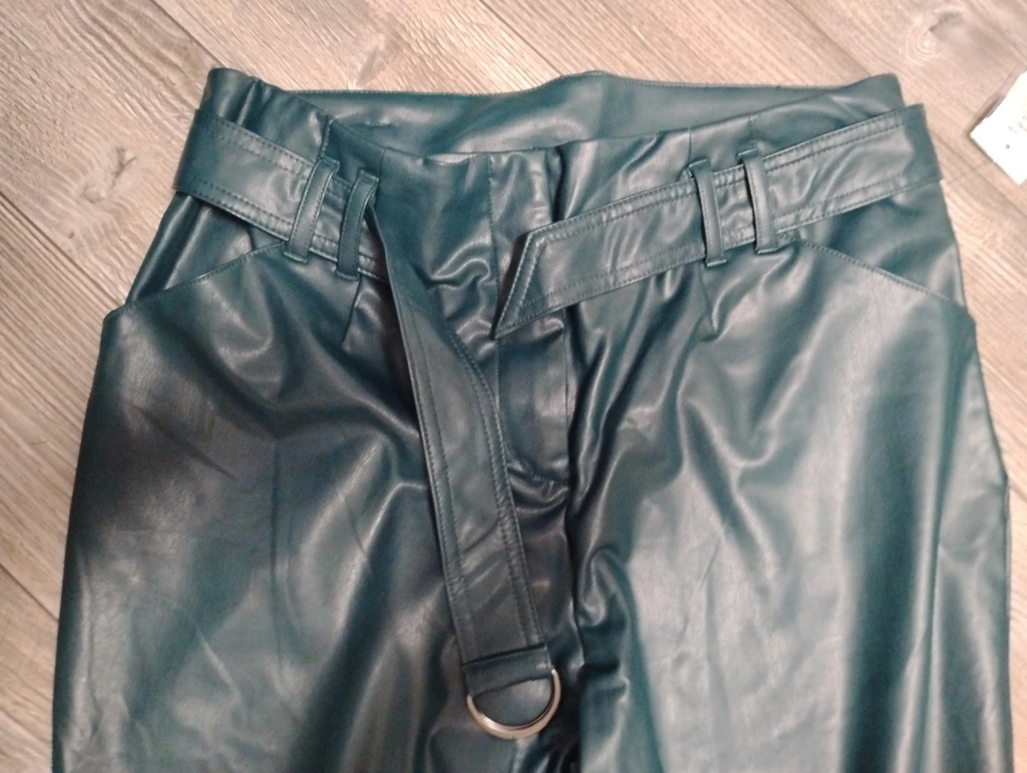 Teal Faux Leather Pants with Belt Size 6 - photo 3