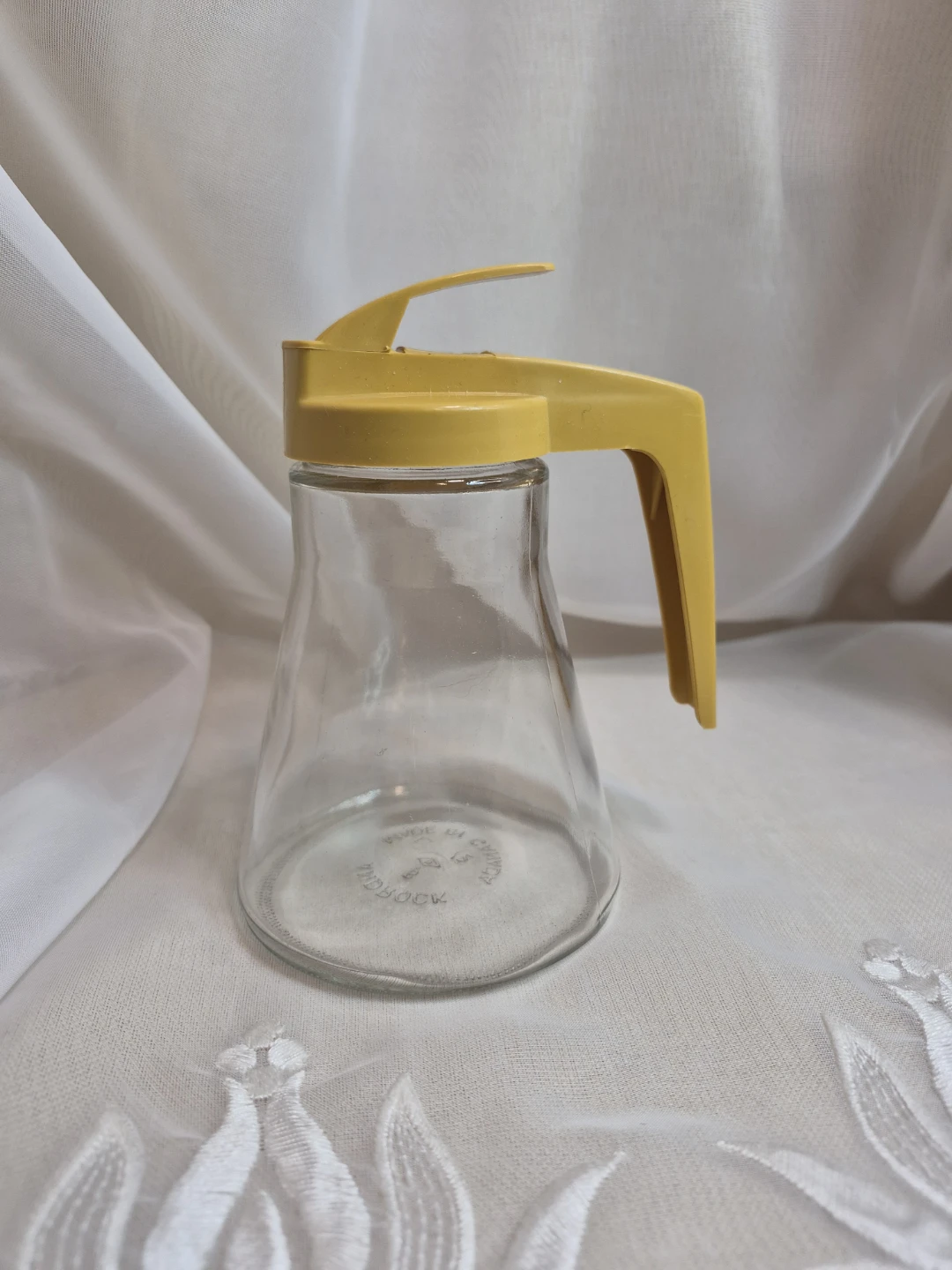 Vintage 12 oz Androck Glass with Mustard Yellow Lid Syrup