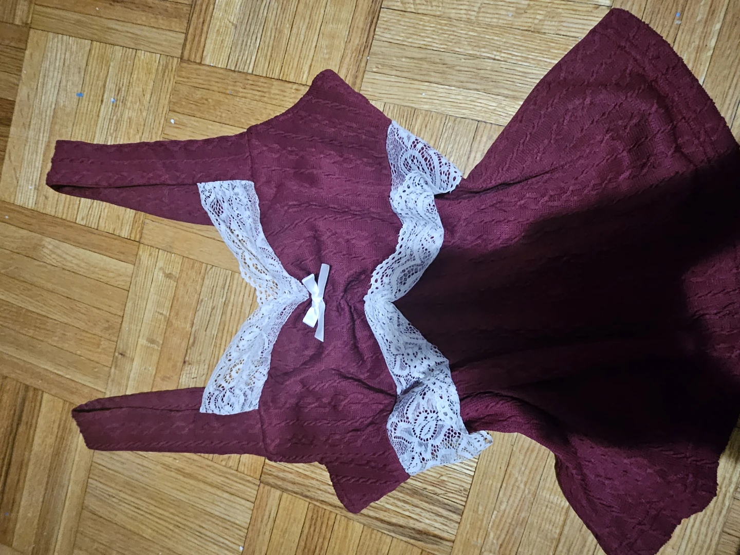Maroon Knit tank top with White Lace Trim - photo 2
