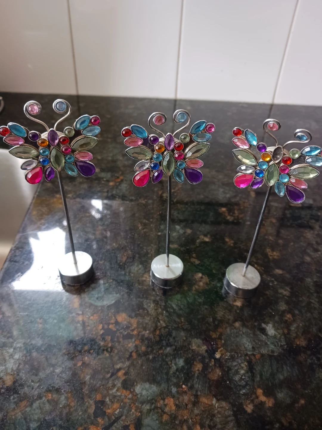 Set of 3 Butterfly Jeweled Place Card Holders