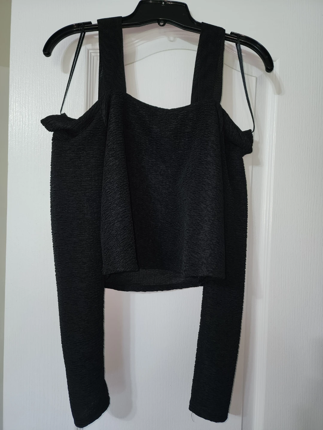 ZARA Black Textured Cold Shoulder Top - photo 4