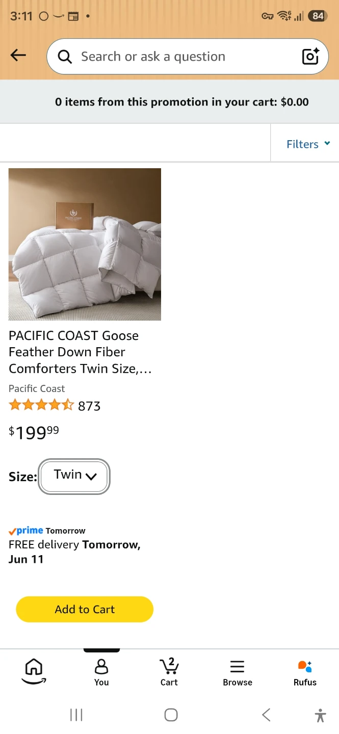 Pacific Coast Goose Feather Down Comforter - Twin