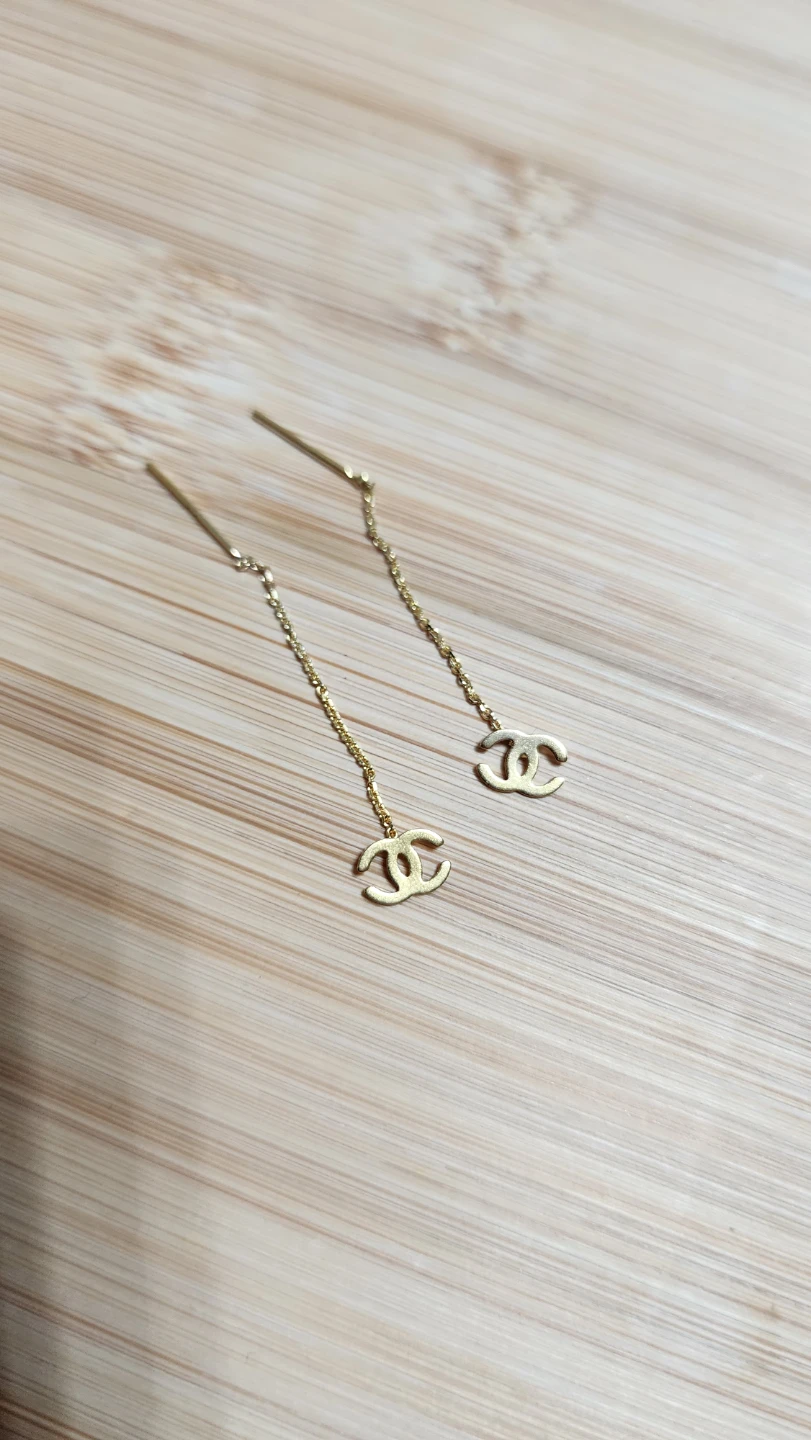 18K Solid Gold CC Threader Earrings - photo 3