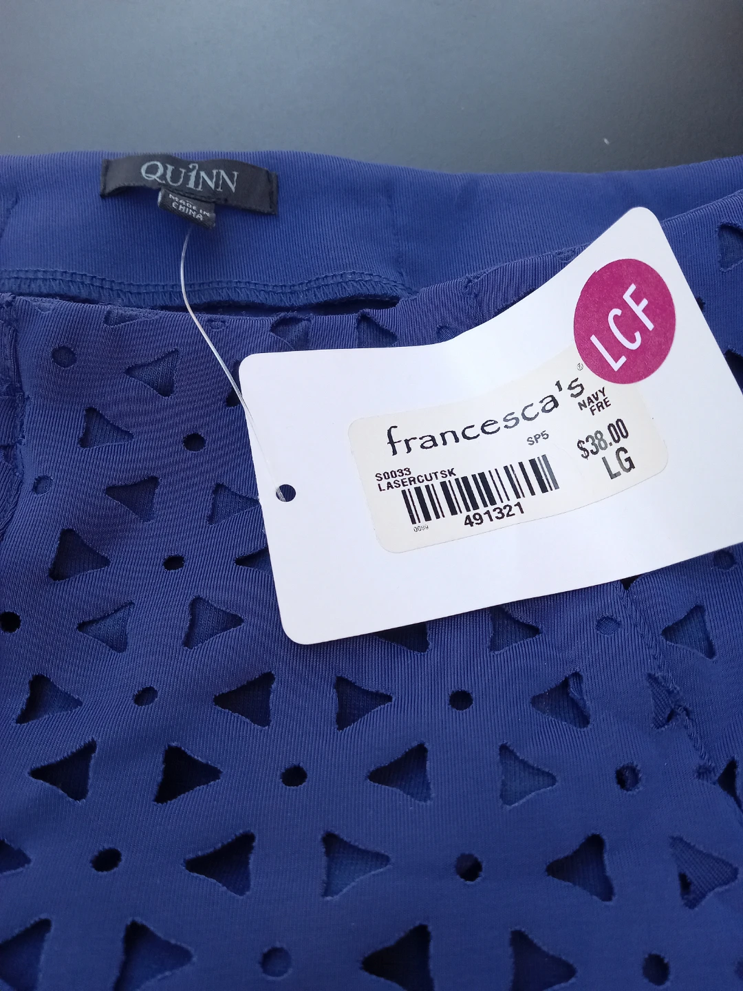 Francesca's Navy Blue Laser Cut Skirt - Size LG